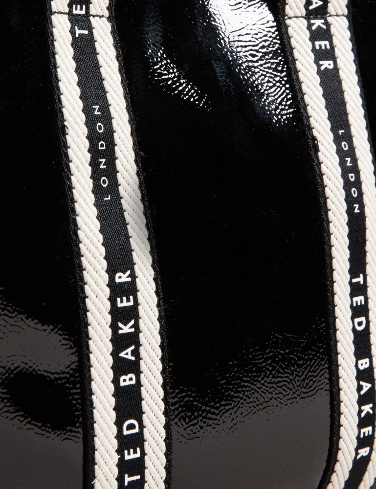 Ted Baker Celiane - Branded Webbing Patent Small Tote Bag Tragetaschen Damen Schwarz | 570482-JXY