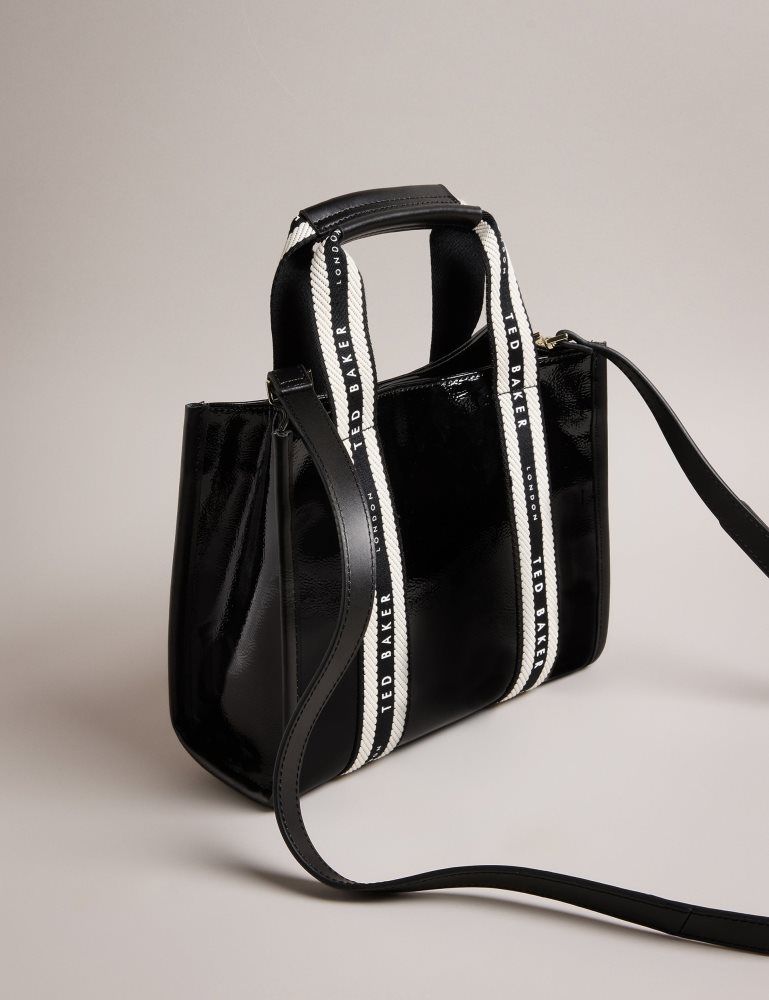 Ted Baker Celiane - Branded Webbing Patent Small Tote Bag Tragetaschen Damen Schwarz | 570482-JXY