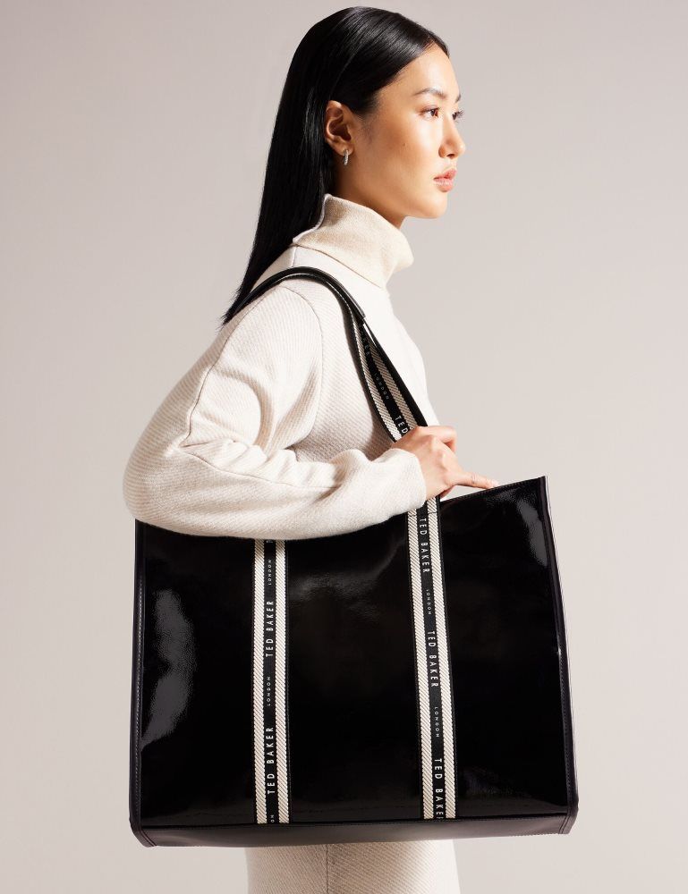Ted Baker Celinie - Branded Webbing Faux Leather Tote Bag Tragetaschen Damen Schwarz | 174536-FVS