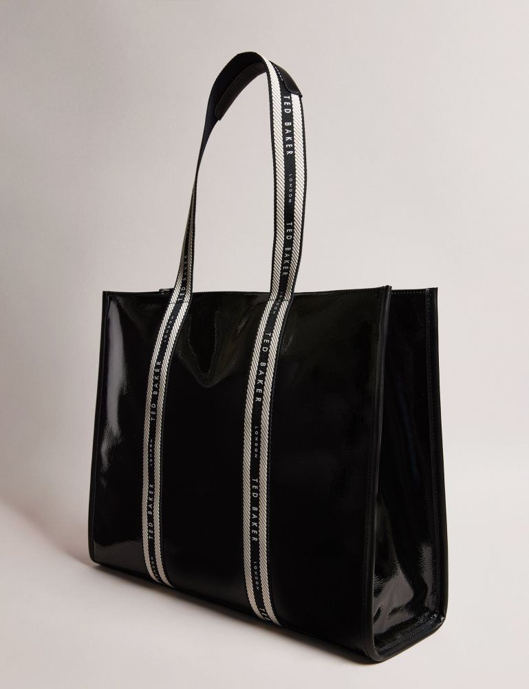 Ted Baker Celinie - Branded Webbing Faux Leather Tote Bag Tragetaschen Damen Schwarz | 174536-FVS