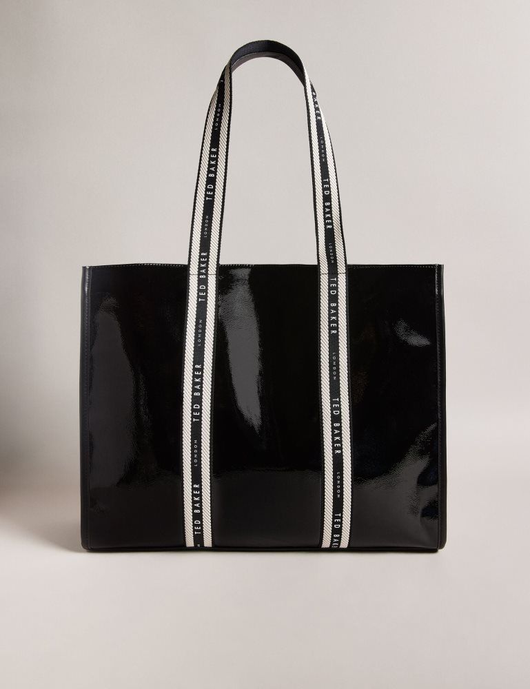 Ted Baker Celinie - Branded Webbing Faux Leather Tote Bag Tragetaschen Damen Schwarz | 174536-FVS