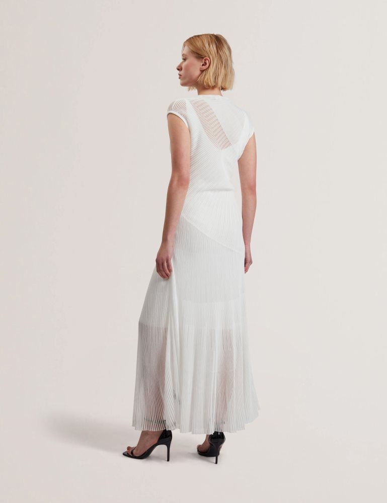 Ted Baker Celyina - Sheer Detail Textured Knit Midaxi Dress Kleid Damen Weiß | 079345-IYK