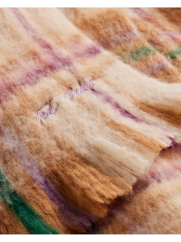 Ted Baker Chellis - Checked Fringed Edge Woven Scarf Hats, Gloves & Scarves Damen Mehrfarbig | 486531-BUK