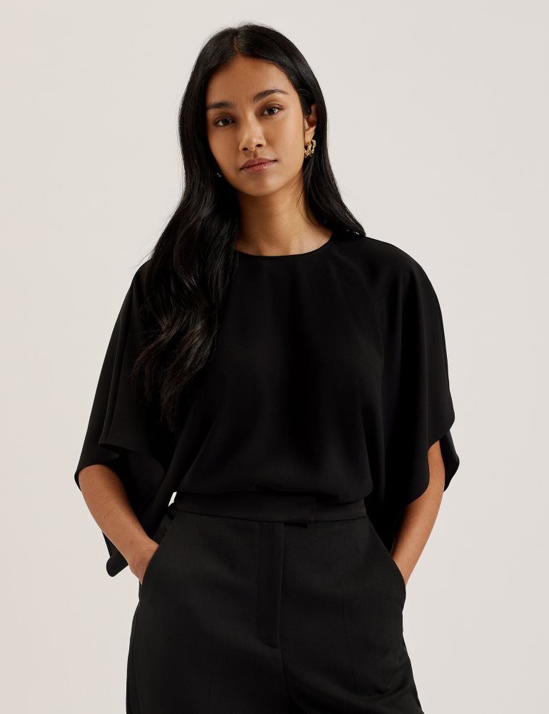 Ted Baker Cherika - Batwing Short Sleeve Woven Blouse T-shirts Damen Schwarz | 785241-LRE