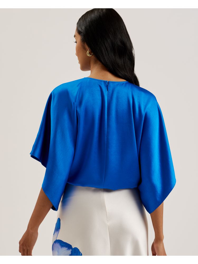 Ted Baker Cherika - Batwing Short Sleeve Satin Blouse T-shirts Damen Blau | 872041-XUS