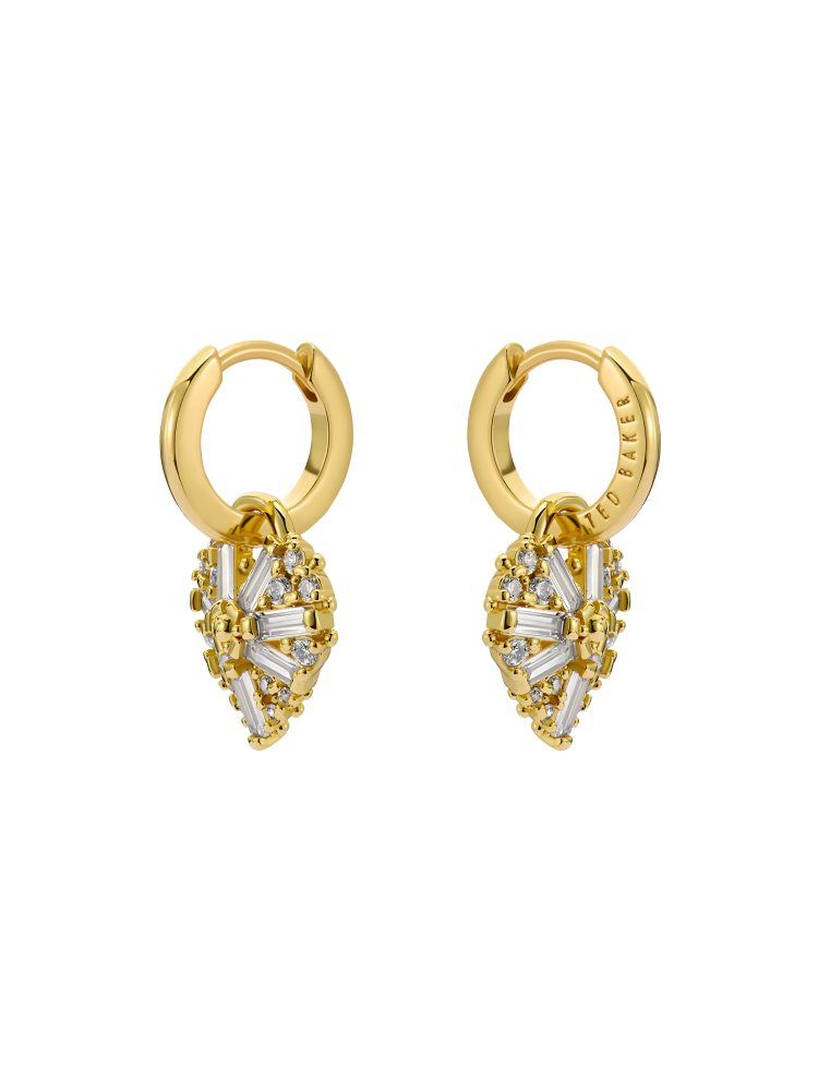 Ted Baker Cherise - Crystal Cluster Heart Pendant Hoop Earrings Schmuck Damen Gold | 925163-RJW