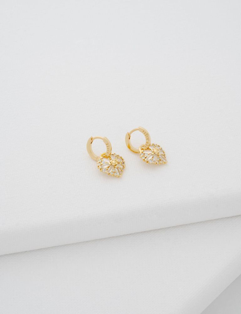 Ted Baker Cherise - Crystal Cluster Heart Pendant Hoop Earrings Schmuck Damen Gold | 925163-RJW