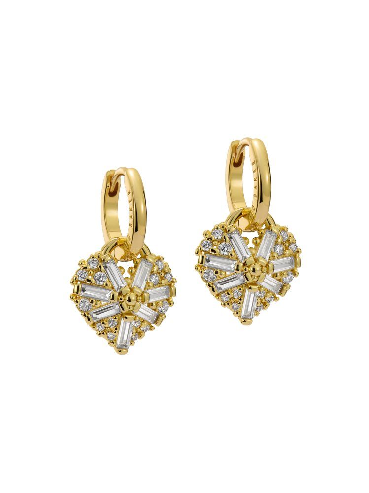 Ted Baker Cherise - Crystal Cluster Heart Pendant Hoop Earrings Schmuck Damen Gold | 925163-RJW