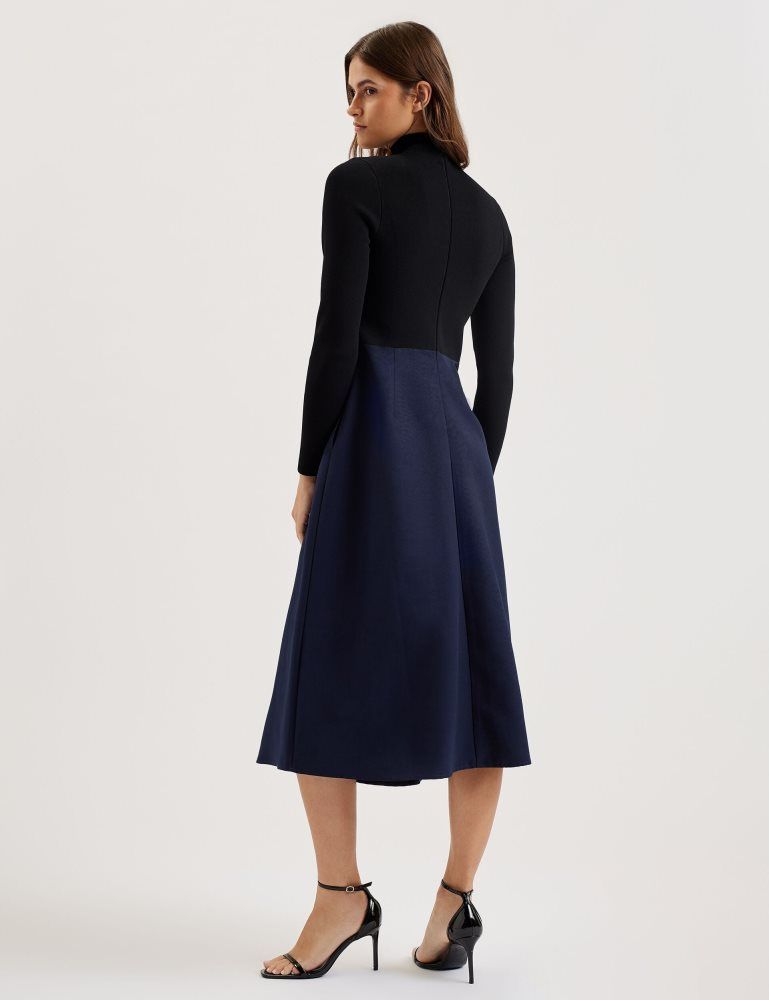 Ted Baker Chira - Knit Bodice Midi Dress With Wrap Skirt Kleid Damen Schwarz | 974532-VZR