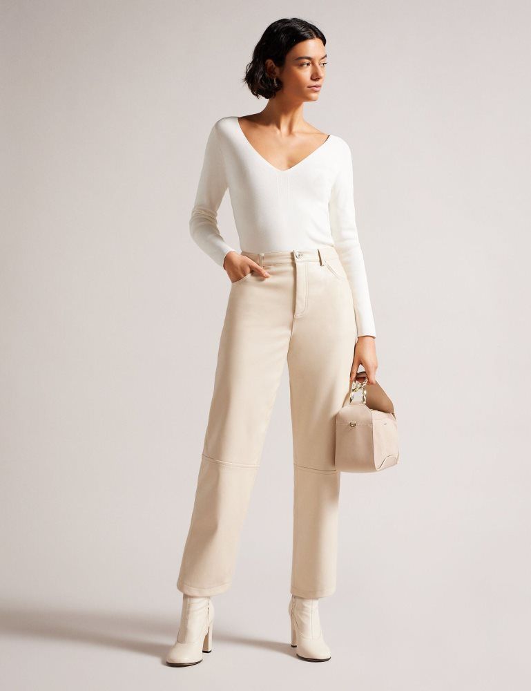 Ted Baker Cileste - Fitted V-neck Long Sleeve Knit Top Pullover Damen Weiß | 564809-XJO