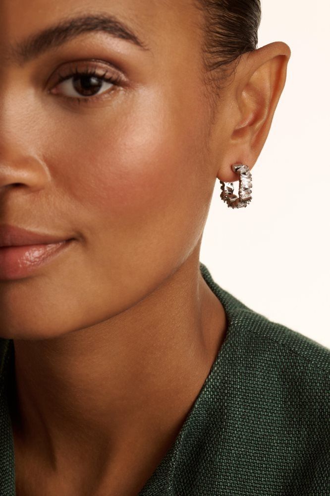 Ted Baker Clarence - Crystal Cluster Hoop Earrings Schmuck Damen Silber | 589026-UAH