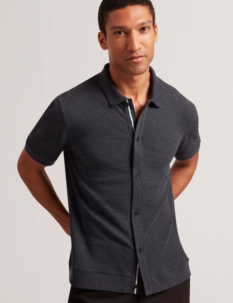 Ted Baker Connyr - Short Sleeve Button Through Polo Oberteile Herren Navy | 908345-KLY