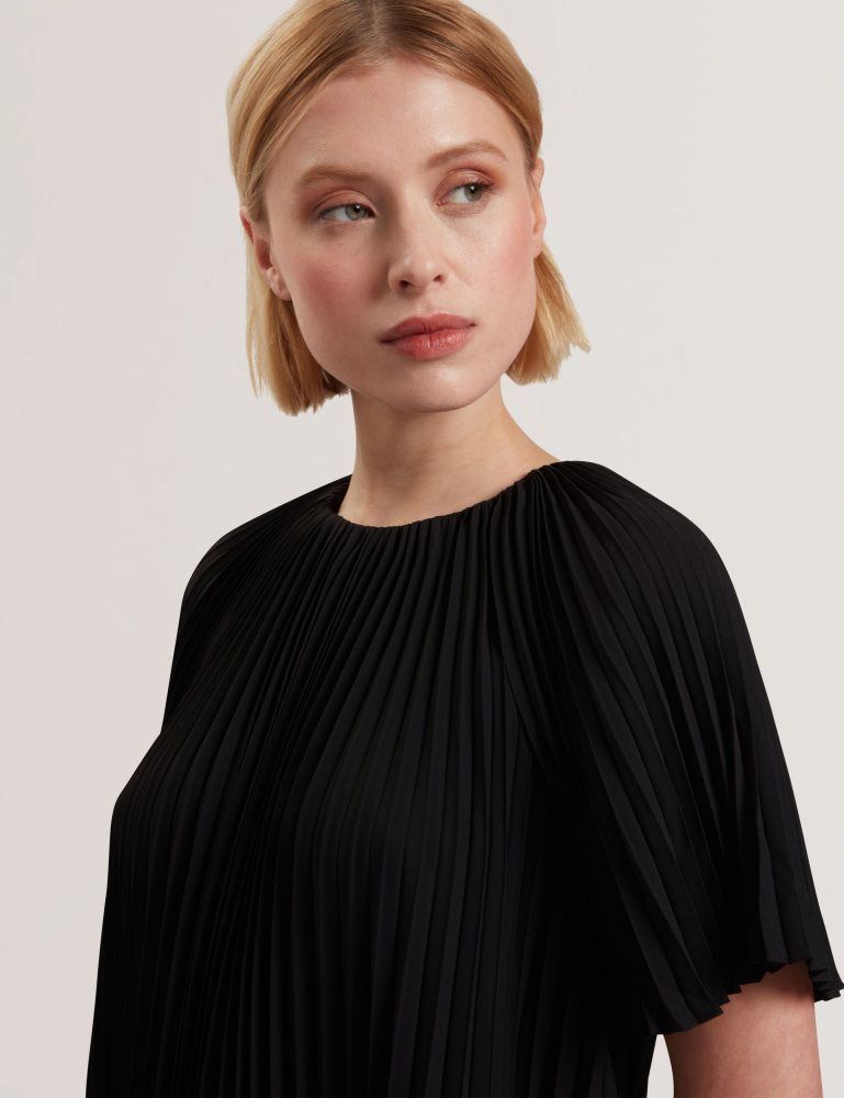 Ted Baker Convala - Pleated Short Sleeve A-line Mini Dress Kleid Damen Schwarz | 598316-MUQ