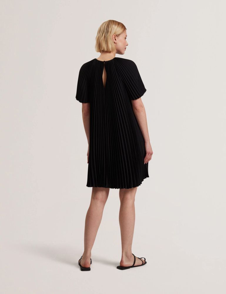 Ted Baker Convala - Pleated Short Sleeve A-line Mini Dress Kleid Damen Schwarz | 598316-MUQ