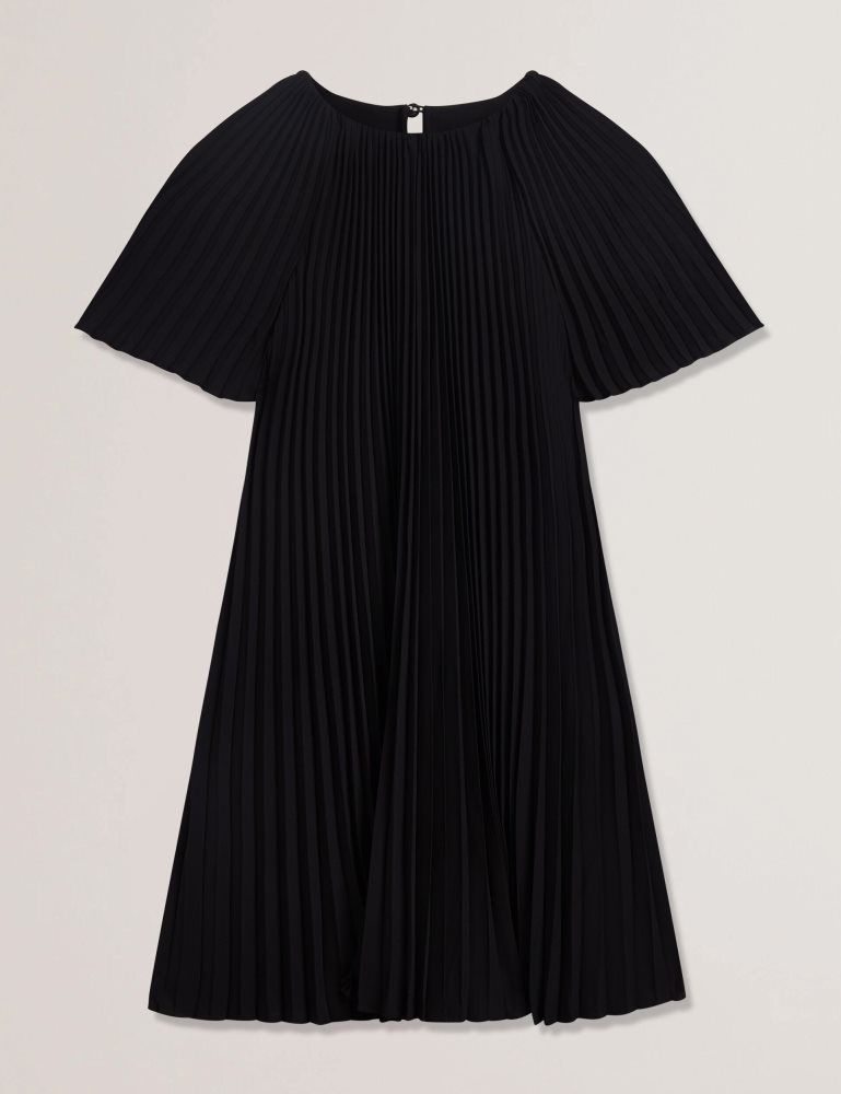 Ted Baker Convala - Pleated Short Sleeve A-line Mini Dress Kleid Damen Schwarz | 598316-MUQ