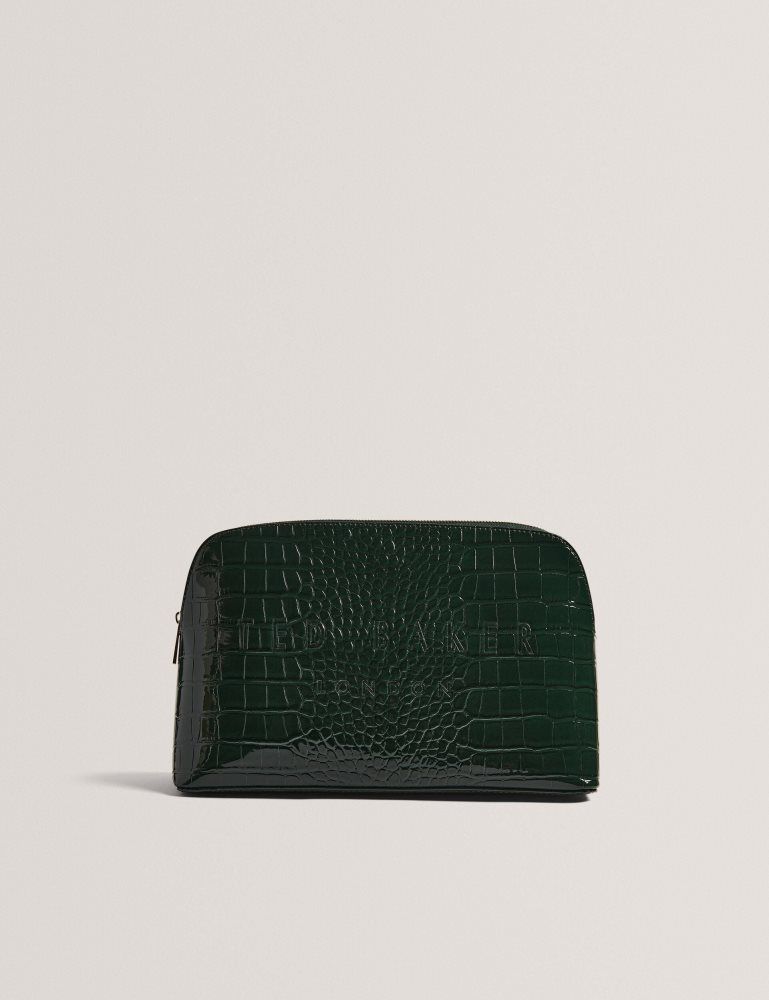 Ted Baker Crocana - Croc Texture Faux Leather Washbag Kulturbeutel Damen Grün | 347298-RDV