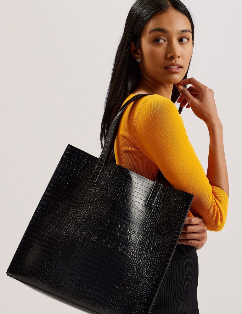 Ted Baker Croccon - Large Croc Texture Icon Tote Bag Tragetaschen Damen Schwarz | 269457-QPZ