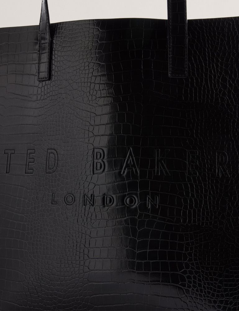 Ted Baker Croccon - Large Croc Texture Icon Tote Bag Tragetaschen Damen Schwarz | 269457-QPZ