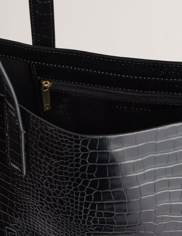 Ted Baker Croccon - Large Croc Texture Icon Tote Bag Tragetaschen Damen Schwarz | 269457-QPZ