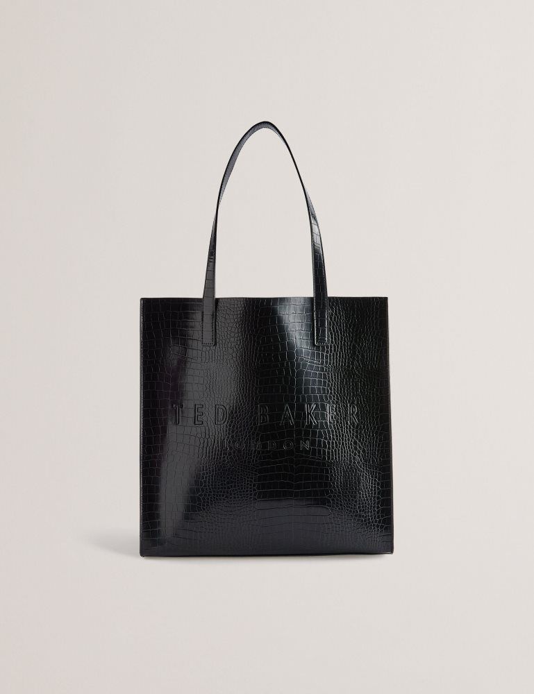 Ted Baker Croccon - Large Croc Texture Icon Tote Bag Tragetaschen Damen Schwarz | 269457-QPZ