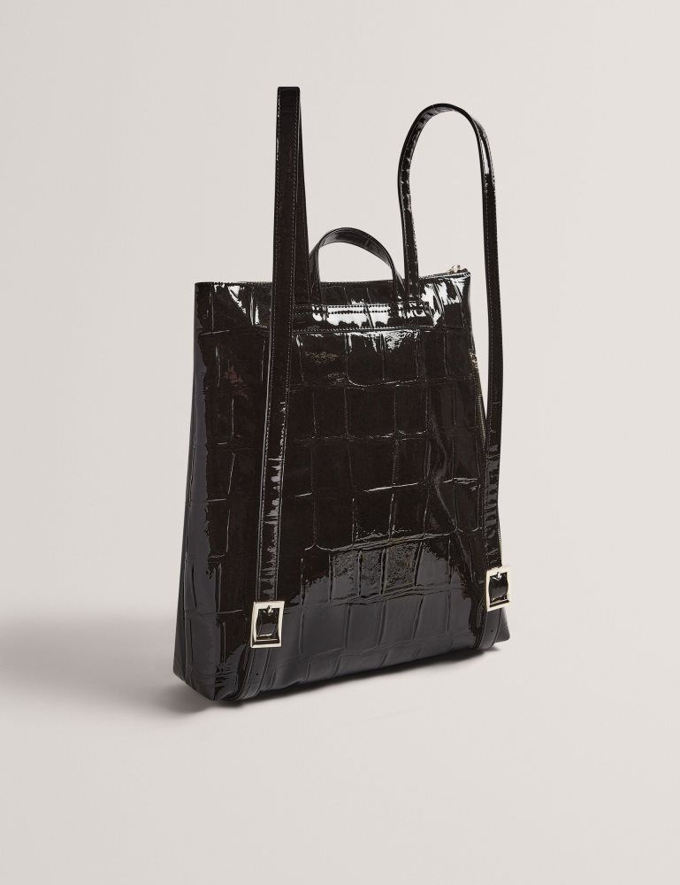 Ted Baker Croclee - Croc Effect Faux Leather Icon Backpack Icon-Taschen Damen Schwarz | 975648-QEC