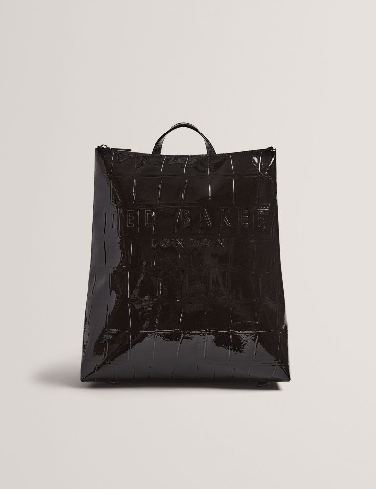 Ted Baker Croclee - Croc Effect Faux Leather Icon Backpack Icon-Taschen Damen Schwarz | 975648-QEC