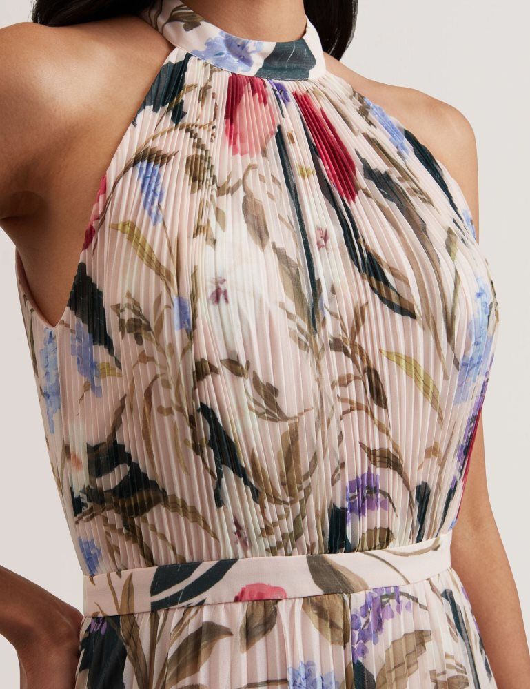 Ted Baker Curcloa - Floral Pleated Halter Wide Leg Jumpsuit Jumpsuit Damen Rosa | 352491-PKU