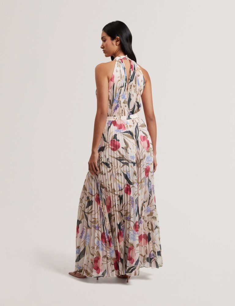 Ted Baker Curcloa - Floral Pleated Halter Wide Leg Jumpsuit Jumpsuit Damen Rosa | 352491-PKU