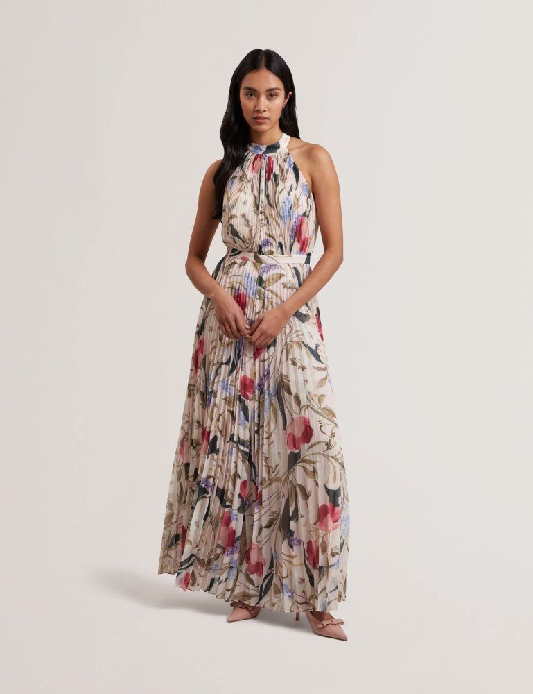 Ted Baker Curcloa - Floral Pleated Halter Wide Leg Jumpsuit Jumpsuit Damen Rosa | 352491-PKU