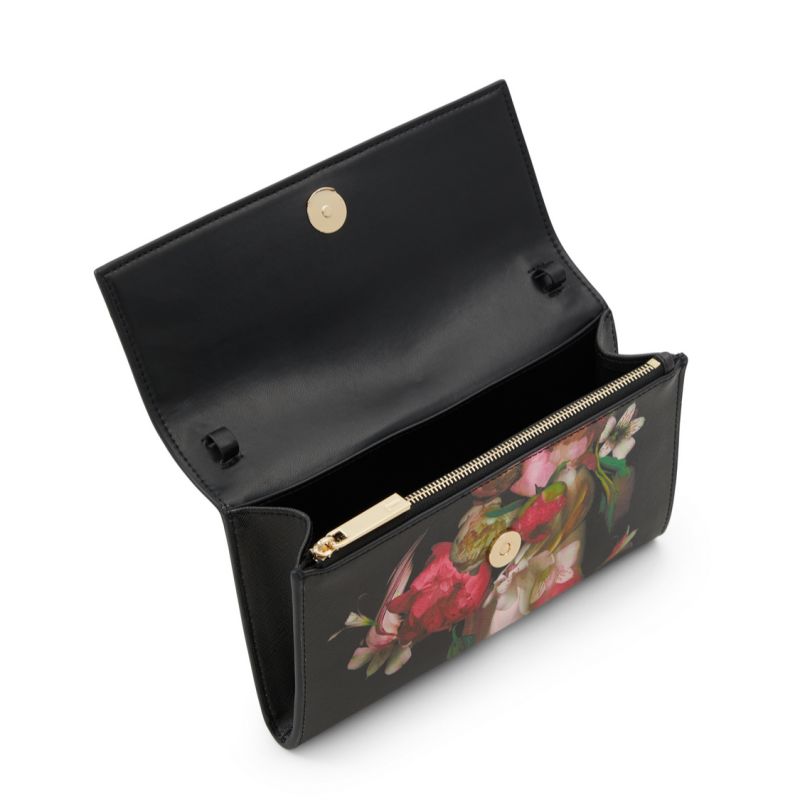 Ted Baker Cyra - Floral Print Padlock Crossbody Bag Umhängetasche Damen Schwarz Mehrfarbig | 159803-IBQ