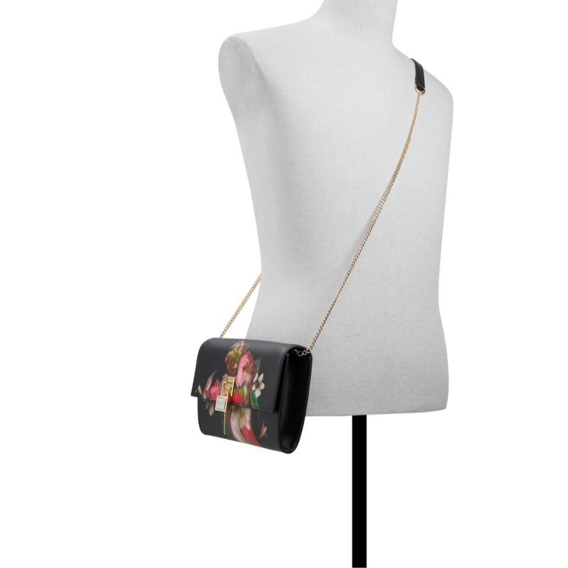 Ted Baker Cyra - Floral Print Padlock Crossbody Bag Umhängetasche Damen Schwarz Mehrfarbig | 159803-IBQ
