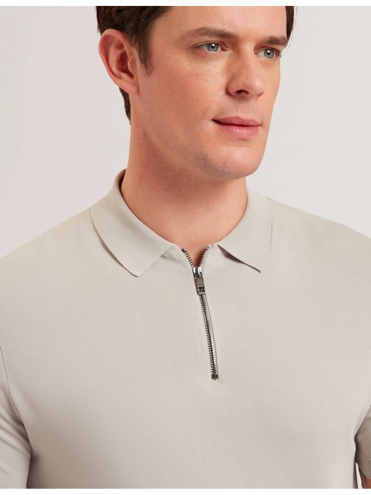 Ted Baker Daldin - Zip Collar Stretch Knit Polo Shirt Oberteile Herren Grau | 704259-UVS