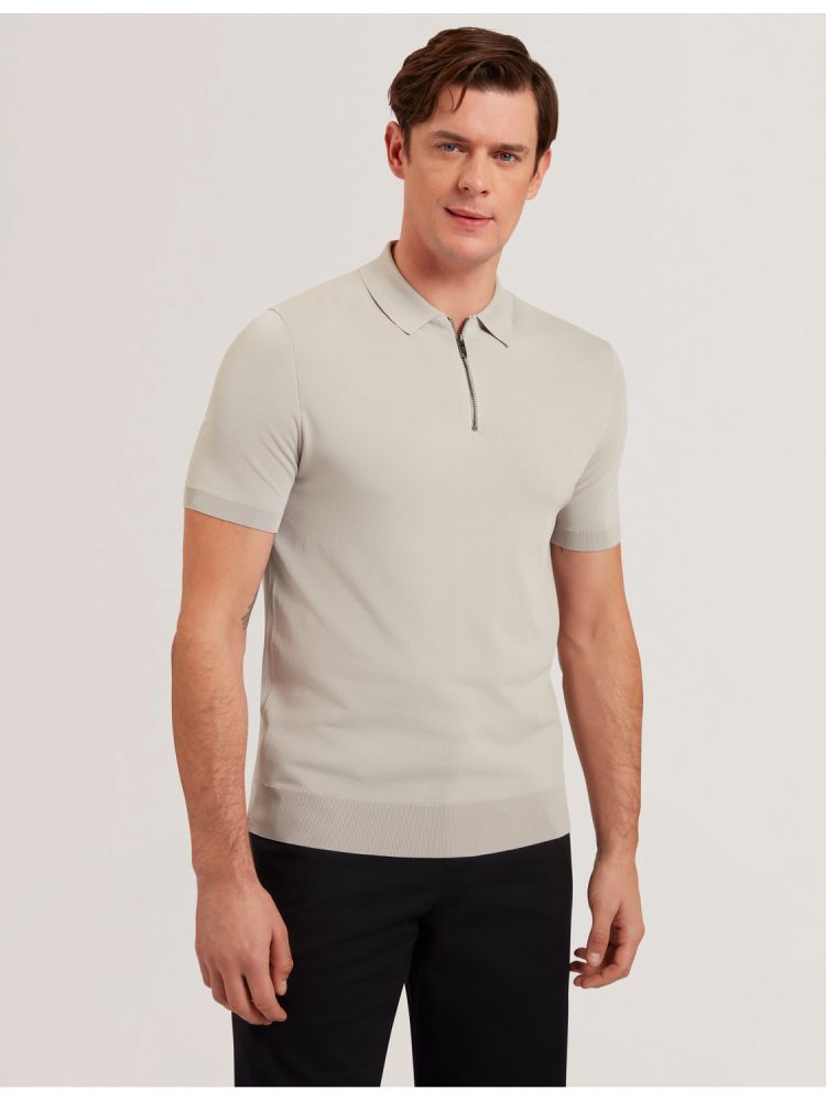 Ted Baker Daldin - Zip Collar Stretch Knit Polo Shirt Oberteile Herren Grau | 704259-UVS