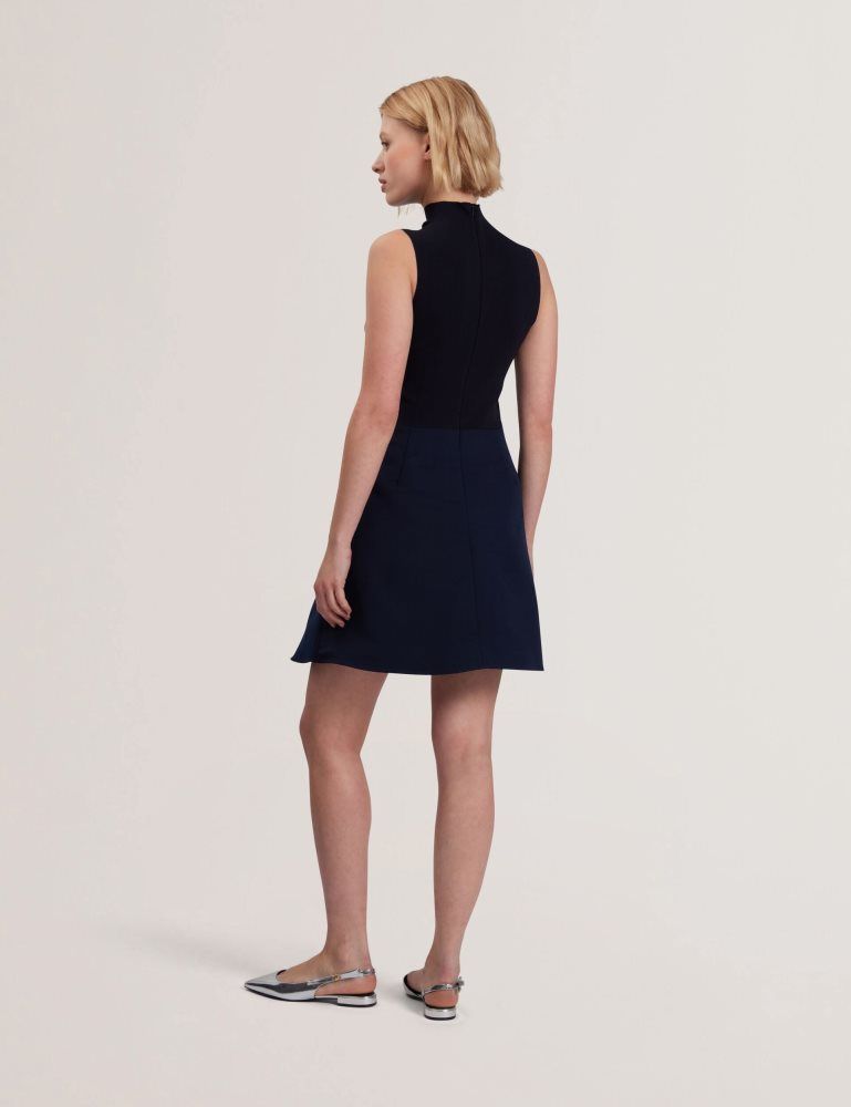 Ted Baker Dandiaa - Sleeveless High Neck 2-in-1 Mini Dress Kleid Damen Navy | 325187-NJX