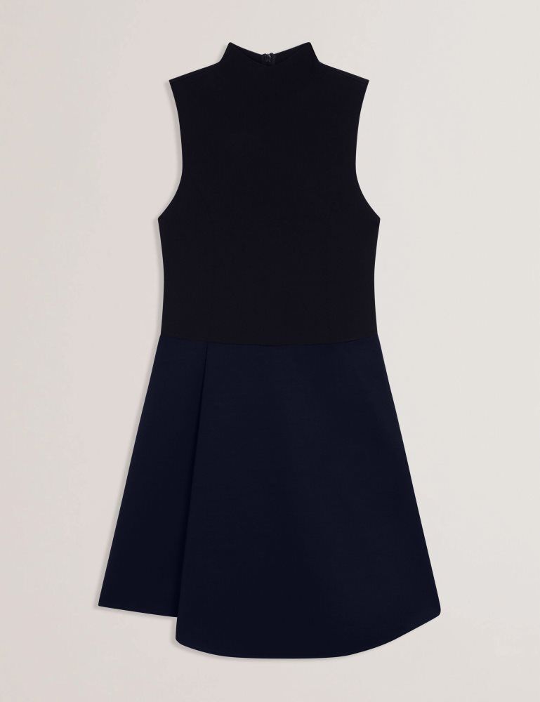 Ted Baker Dandiaa - Sleeveless High Neck 2-in-1 Mini Dress Kleid Damen Navy | 325187-NJX