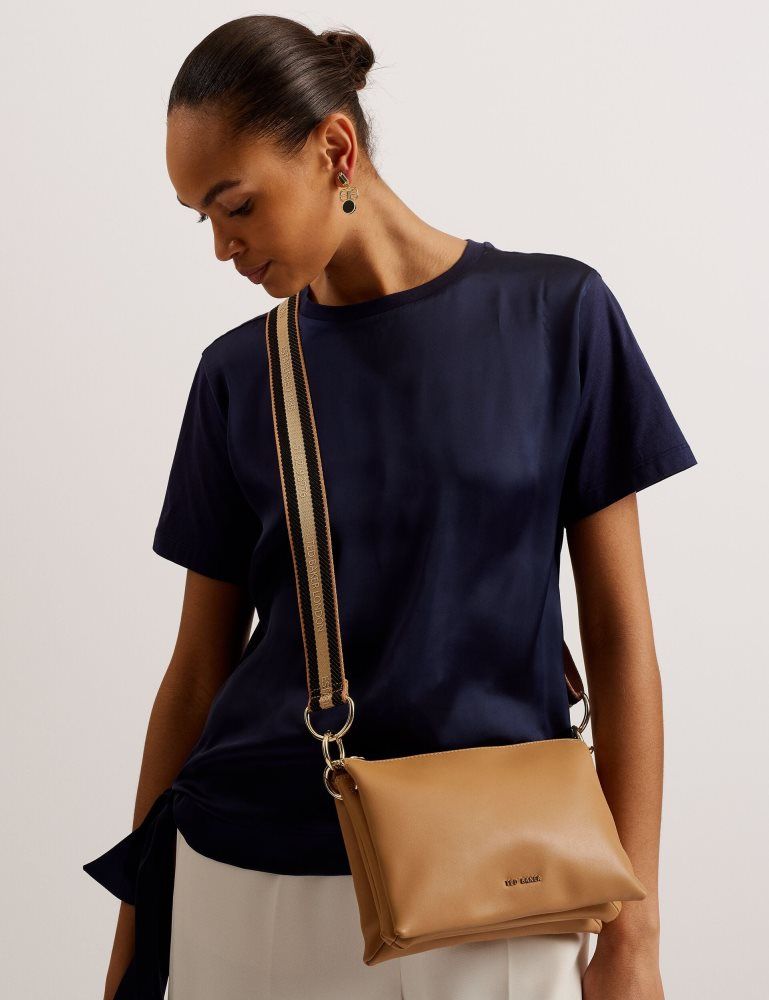 Ted Baker Darceyy - Leather Crossbody Bag With Webbing Strap Umhängetaschen Damen Grau Braun | 158739-LBG