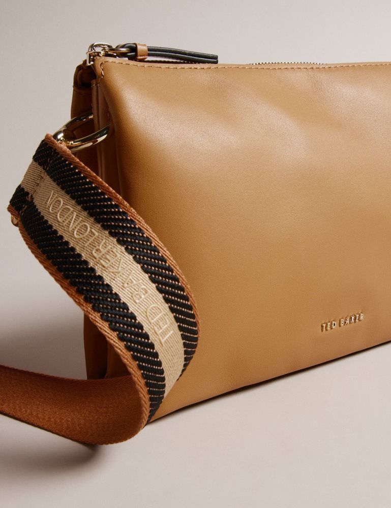 Ted Baker Darceyy - Leather Crossbody Bag With Webbing Strap Umhängetaschen Damen Grau Braun | 158739-LBG