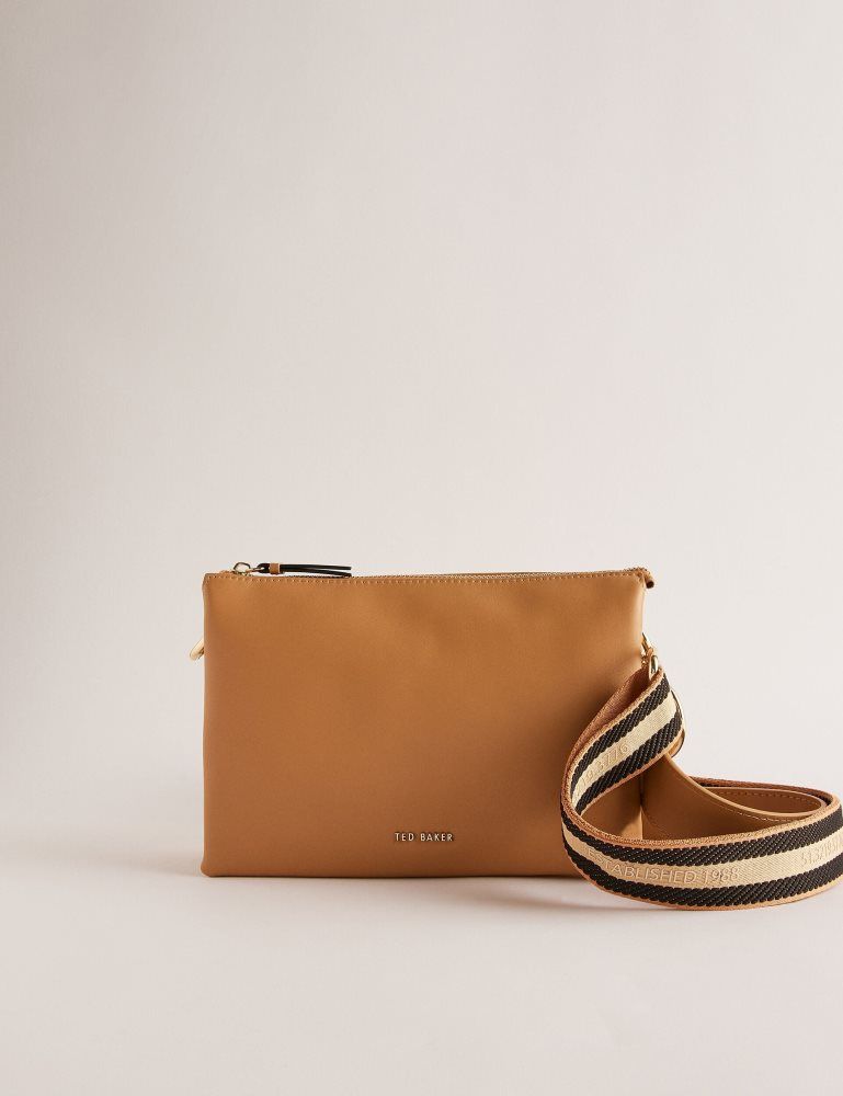Ted Baker Darceyy - Leather Crossbody Bag With Webbing Strap Umhängetaschen Damen Grau Braun | 158739-LBG