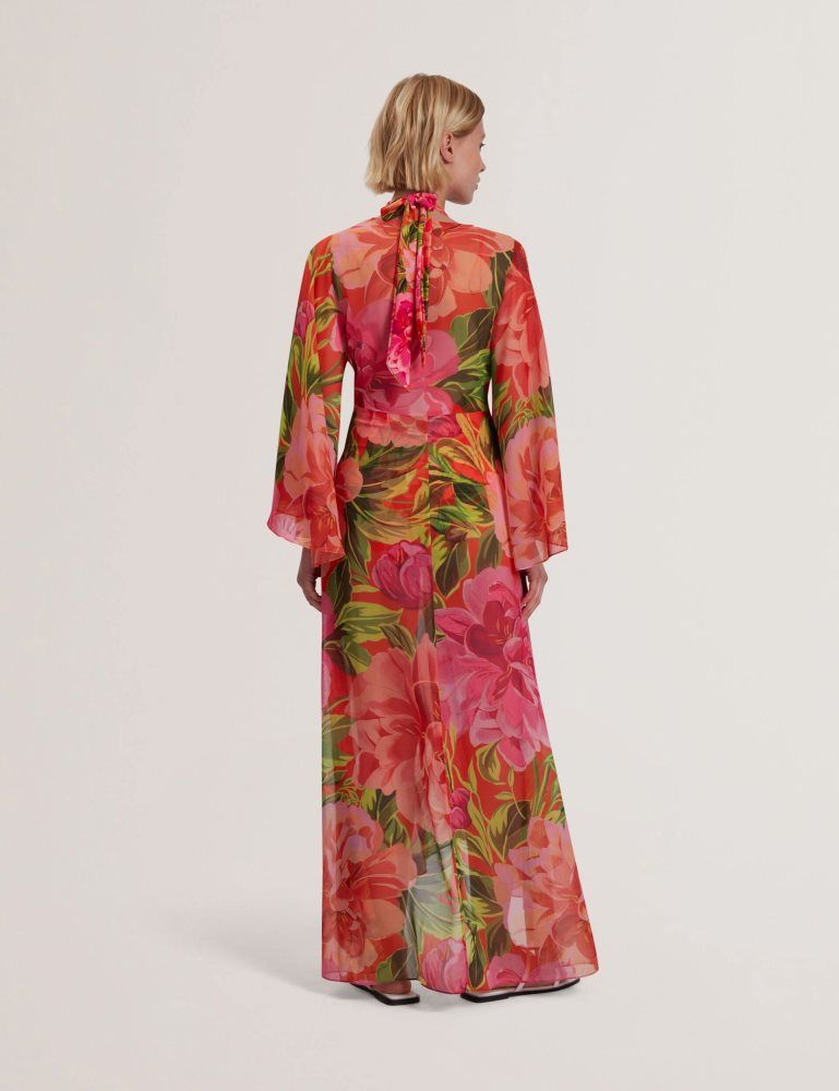 Ted Baker Ddarcis - Floral Twisted Waist Maxi Beach Cover-up Bademode Damen Koralle | 287364-AJN
