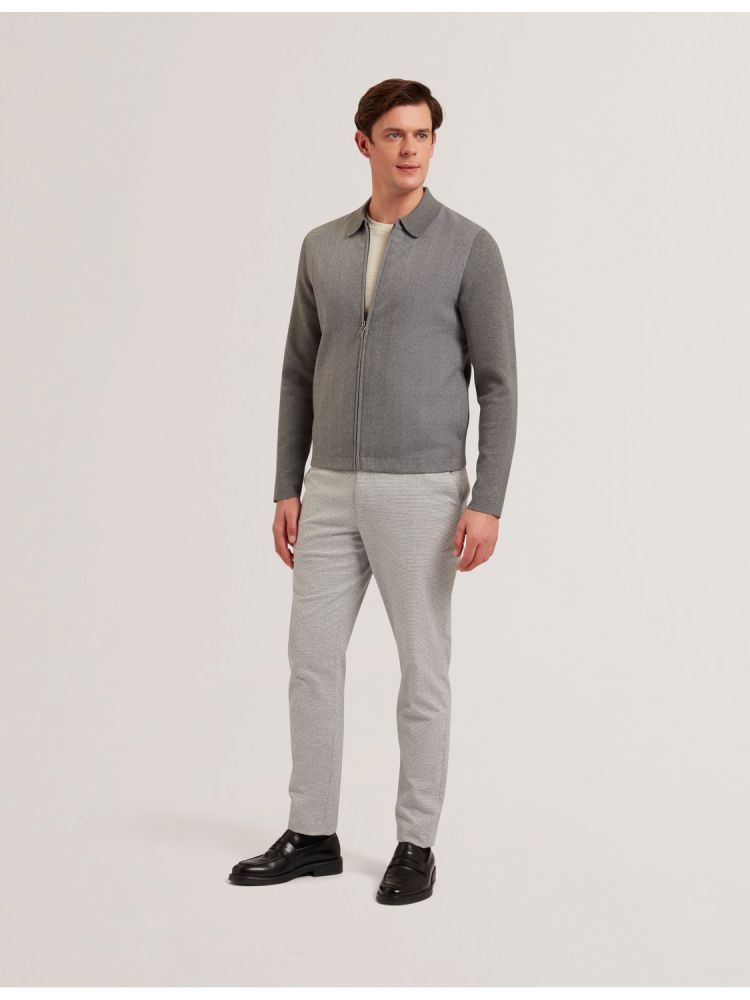 Ted Baker Dejo - Herringbone Wool Blend Zip Up Cardigan Pullover Herren Grau | 691305-VIY