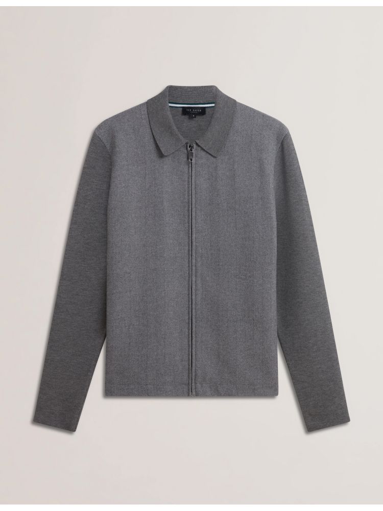 Ted Baker Dejo - Herringbone Wool Blend Zip Up Cardigan Pullover Herren Grau | 691305-VIY