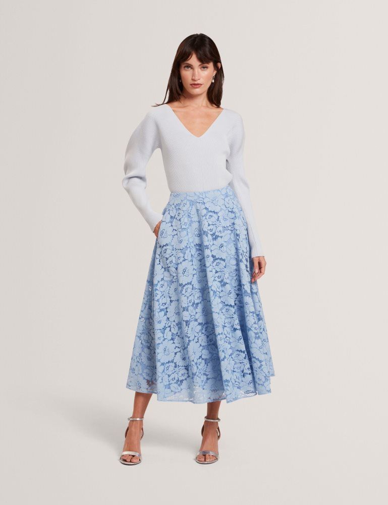 Ted Baker Demiee - Lace Voluminous A-line Midi Skirt Anzüge Damen Blau | 372154-SNJ
