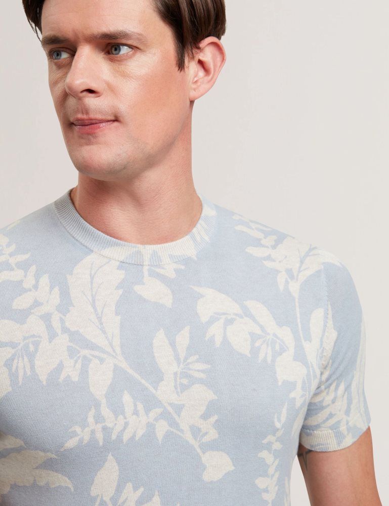 Ted Baker Dennio - Short Sleeve Printed Floral T-shirt Oberteile Herren Blau | 894157-BXN