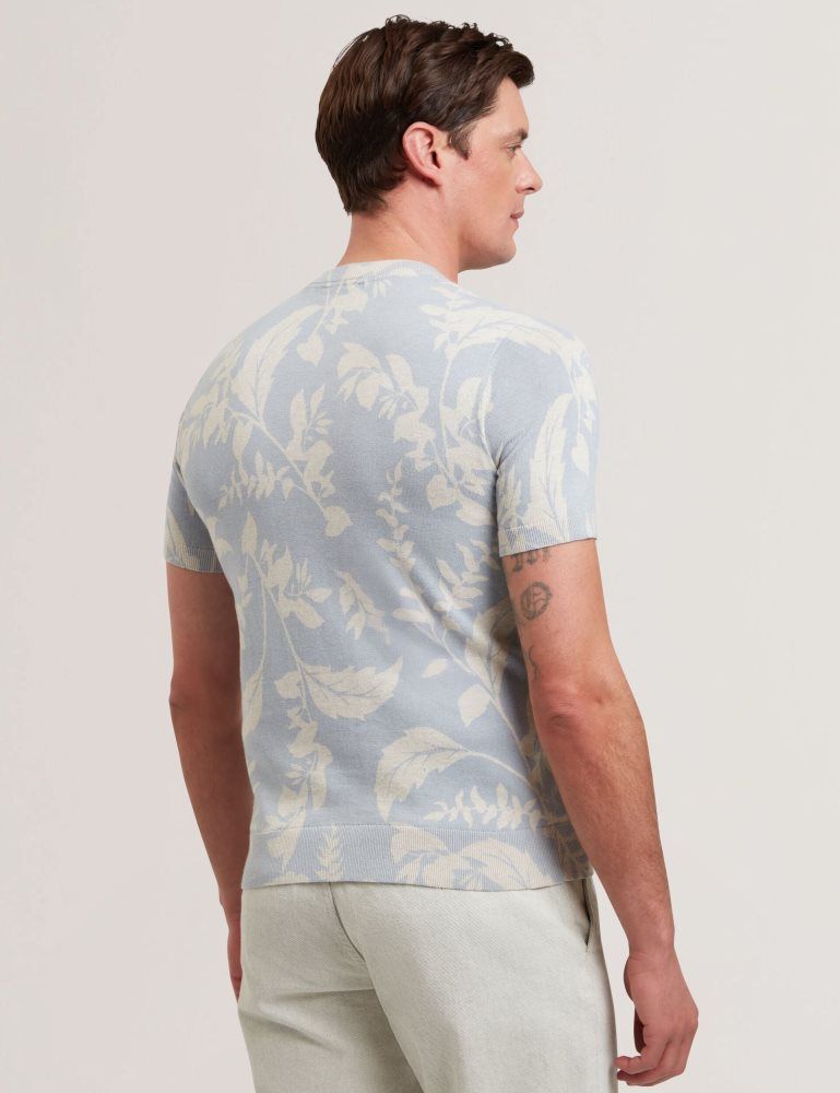 Ted Baker Dennio - Short Sleeve Printed Floral T-shirt Oberteile Herren Blau | 894157-BXN
