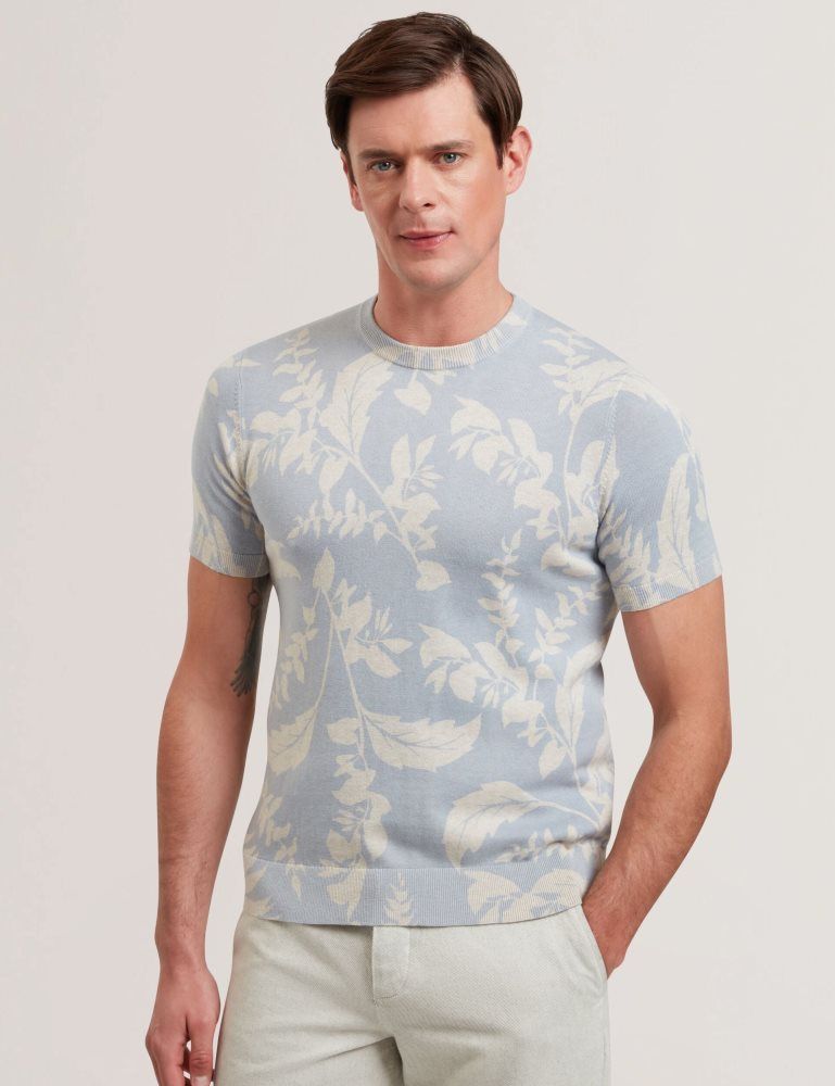 Ted Baker Dennio - Short Sleeve Printed Floral T-shirt Oberteile Herren Blau | 894157-BXN