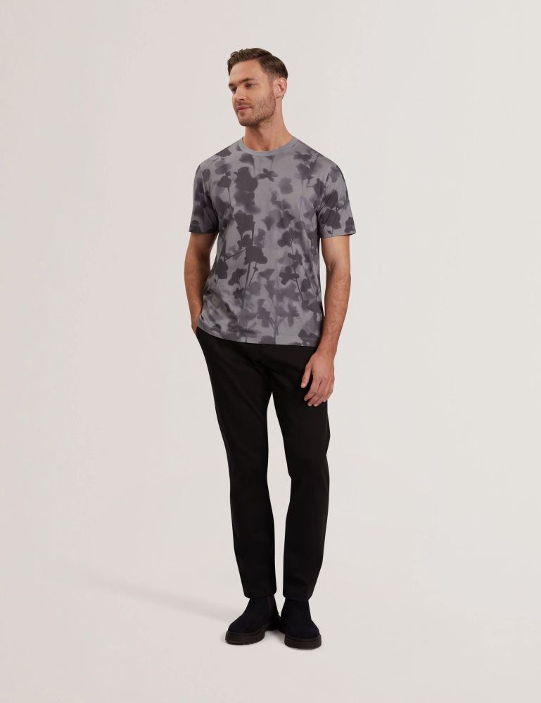 Ted Baker Denniss - Monochrome Floral Print Cotton T-shirt Oberteile Herren Grau | 726359-GQX