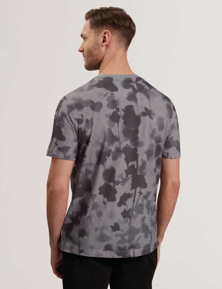 Ted Baker Denniss - Monochrome Floral Print Cotton T-shirt Oberteile Herren Grau | 726359-GQX