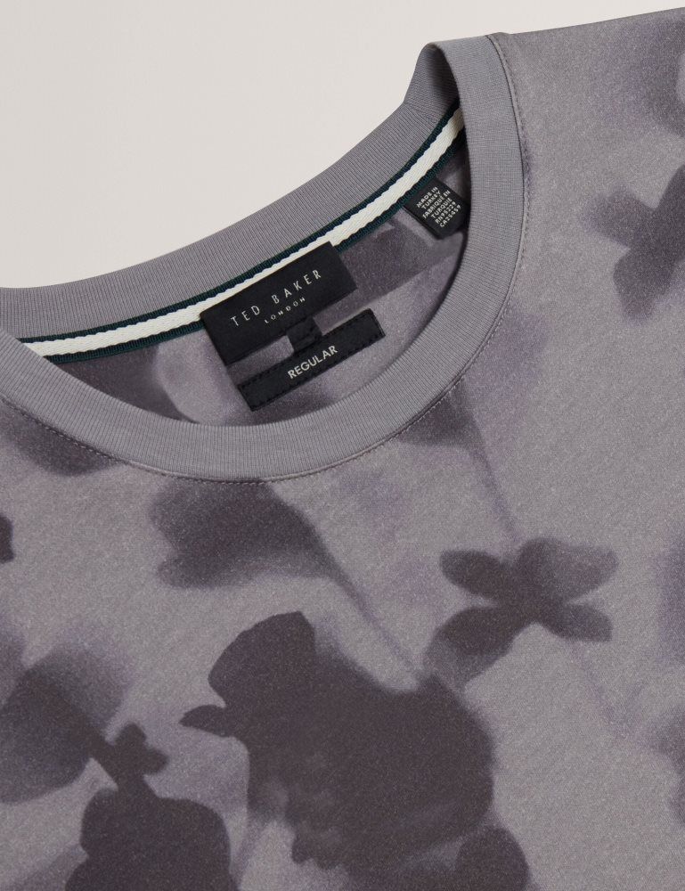 Ted Baker Denniss - Monochrome Floral Print Cotton T-shirt Oberteile Herren Grau | 726359-GQX