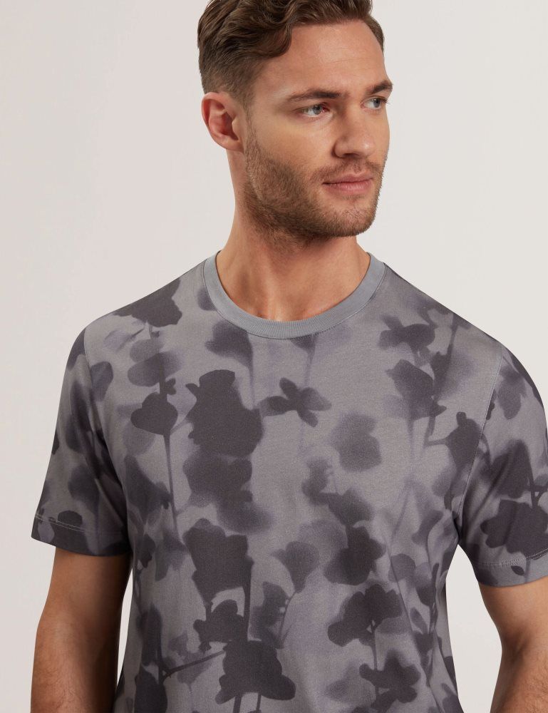 Ted Baker Denniss - Monochrome Floral Print Cotton T-shirt Oberteile Herren Grau | 726359-GQX