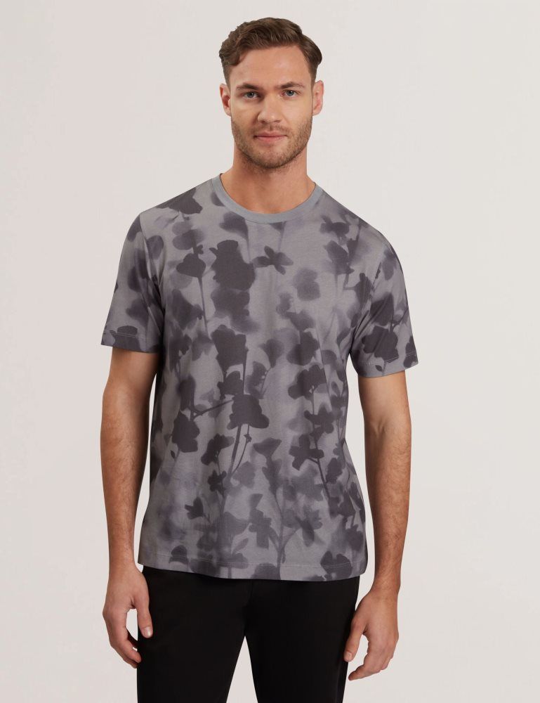 Ted Baker Denniss - Monochrome Floral Print Cotton T-shirt Oberteile Herren Grau | 726359-GQX